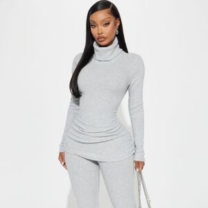 Fashion Nova Cherise Pant Set Heather Grey Size L NWT 2-Piece Lounge Set